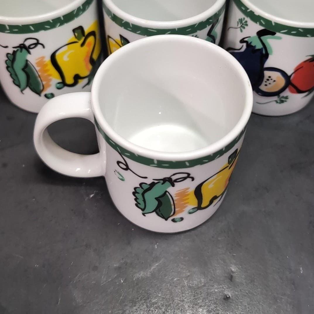 Tom Prager Vegetable Coffee Cups, Set of 4, Eggplant Tomato Pea, Vintage Mugs - Thumbnail 6