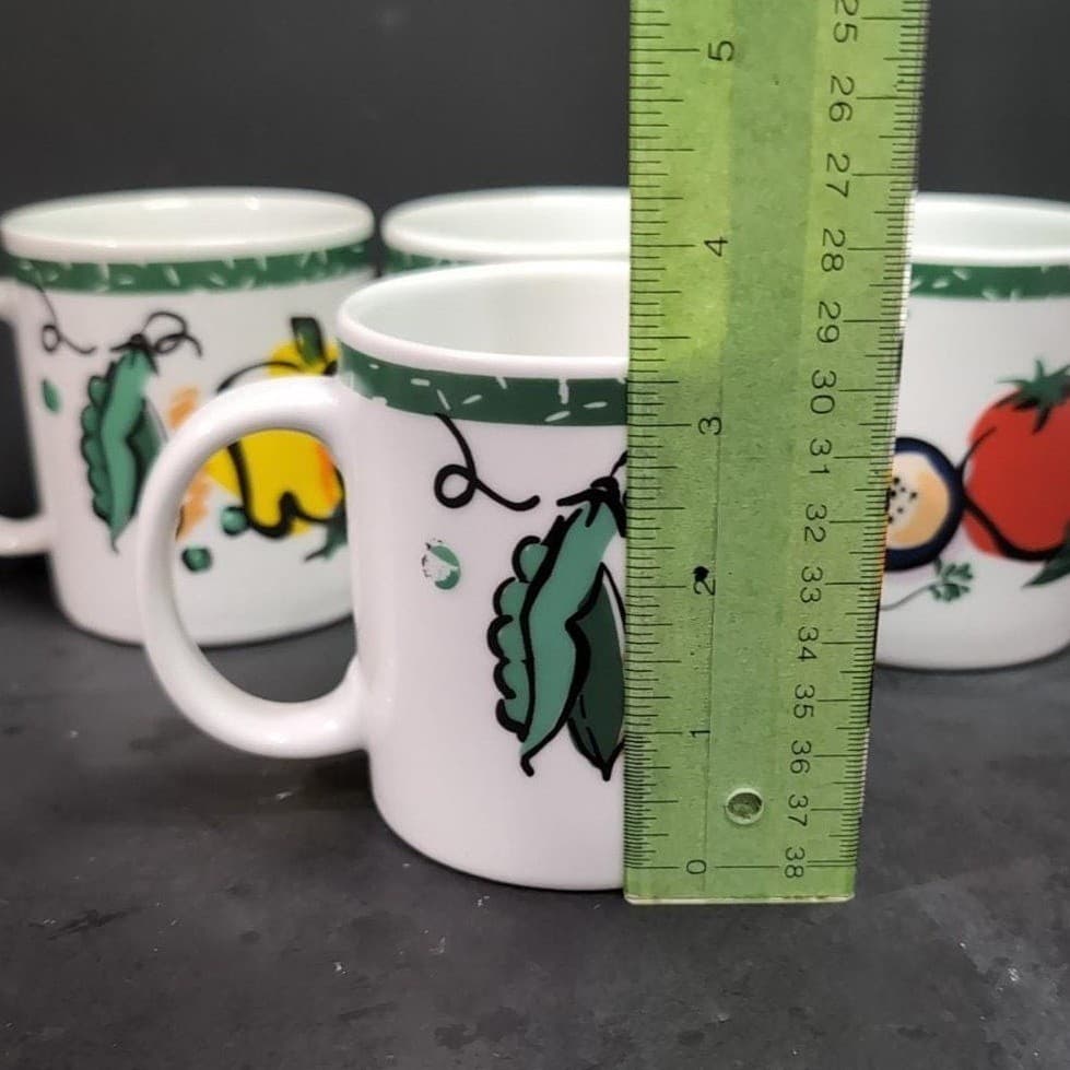 Tom Prager Vegetable Coffee Cups, Set of 4, Eggplant Tomato Pea, Vintage Mugs - Thumbnail 9