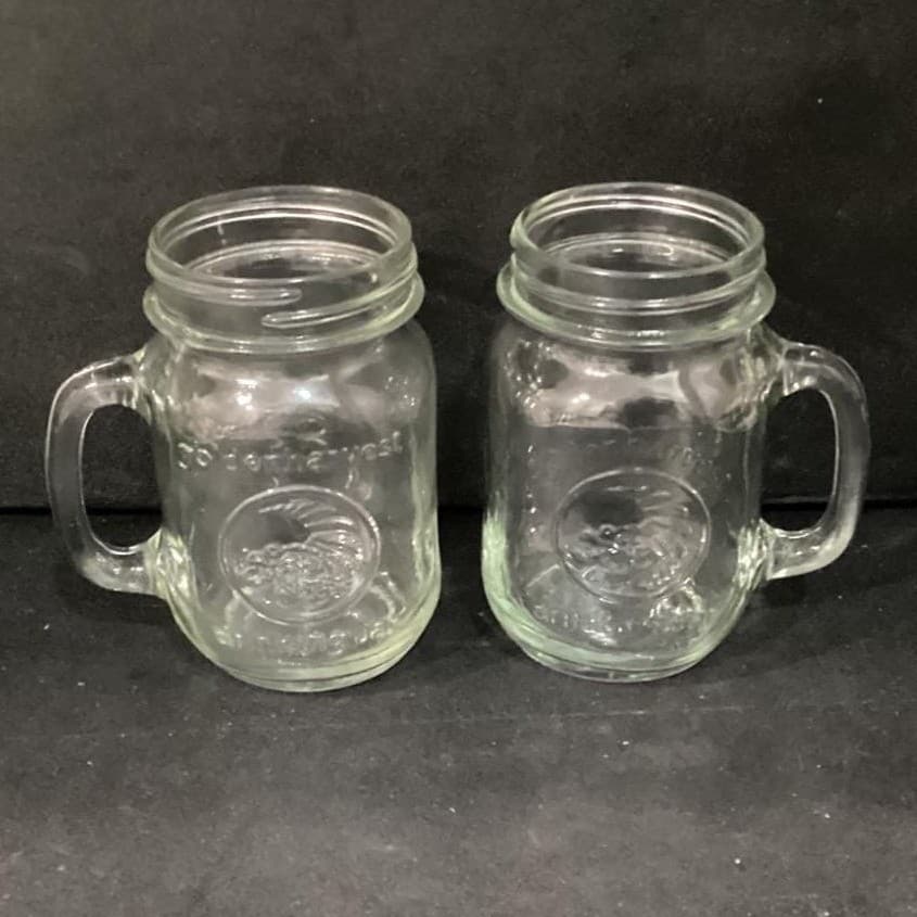 2 Golden Harvest Vintage Mason Jar Drinking Glasses Set Of 2 With Handles 5" - Thumbnail 2