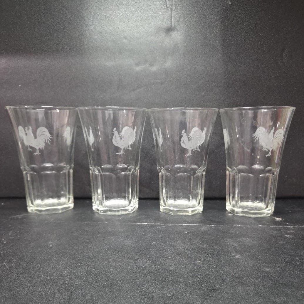 Pfaltzgraff Daybreak Frosted Roosters Tumblers, Set of 4 Libbey Duratuff Glasses - Thumbnail 2
