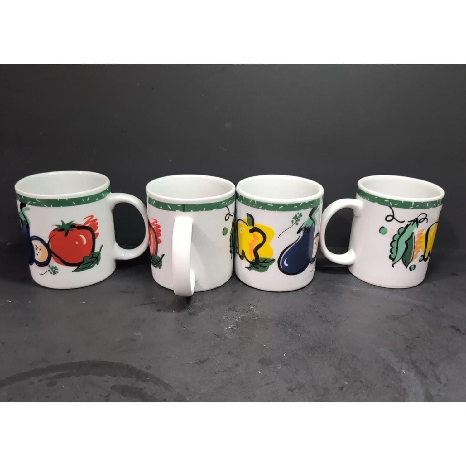 Tom Prager Vegetable Coffee Cups, Set of 4, Eggplant Tomato Pea, Vintage Mugs - Thumbnail 4