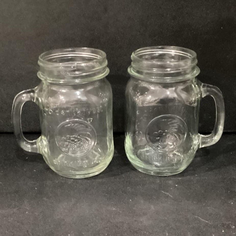 2 Golden Harvest Vintage Mason Jar Drinking Glasses Set Of 2 With Handles 5" - Thumbnail 8