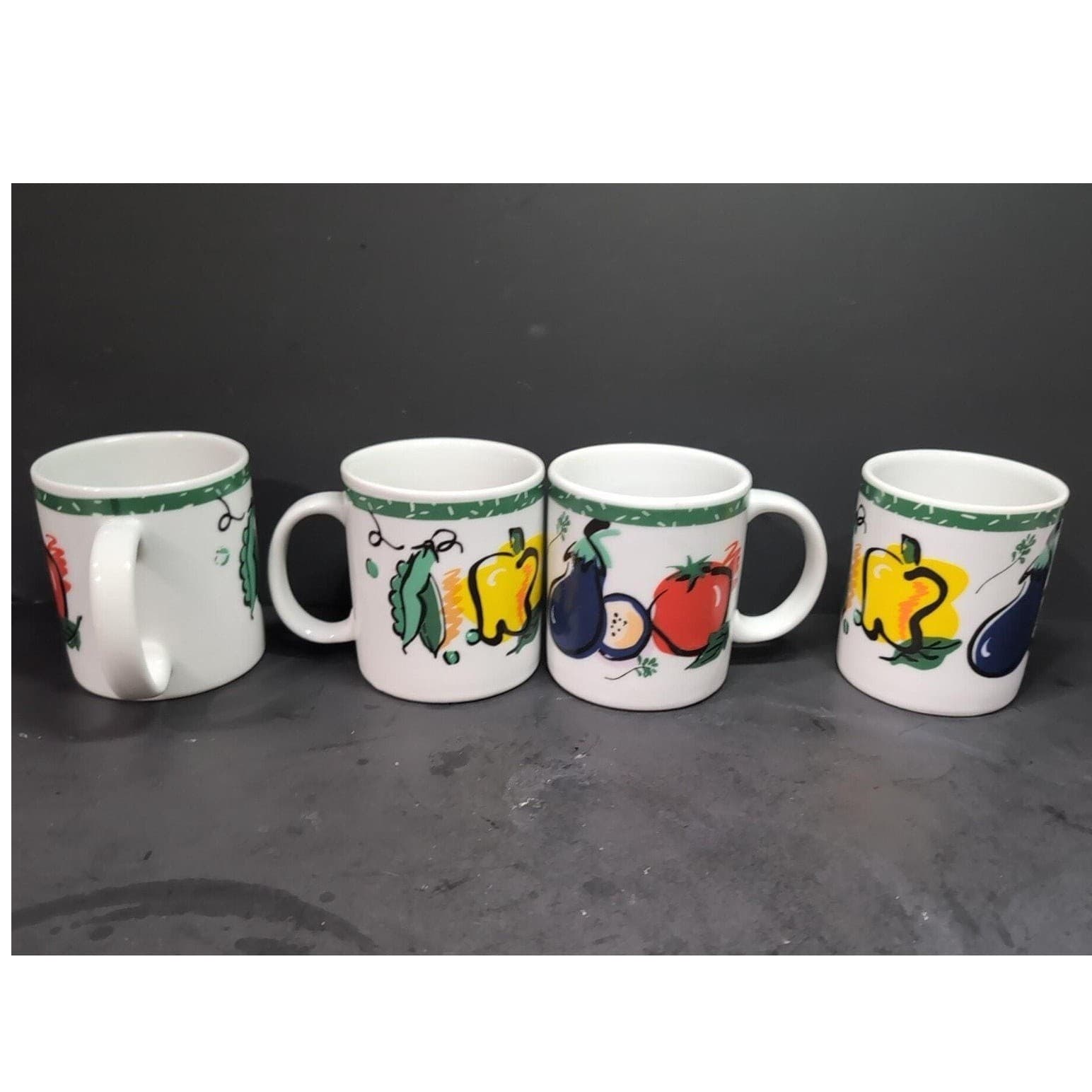Tom Prager Vegetable Coffee Cups, Set of 4, Eggplant Tomato Pea, Vintage Mugs - Thumbnail 5