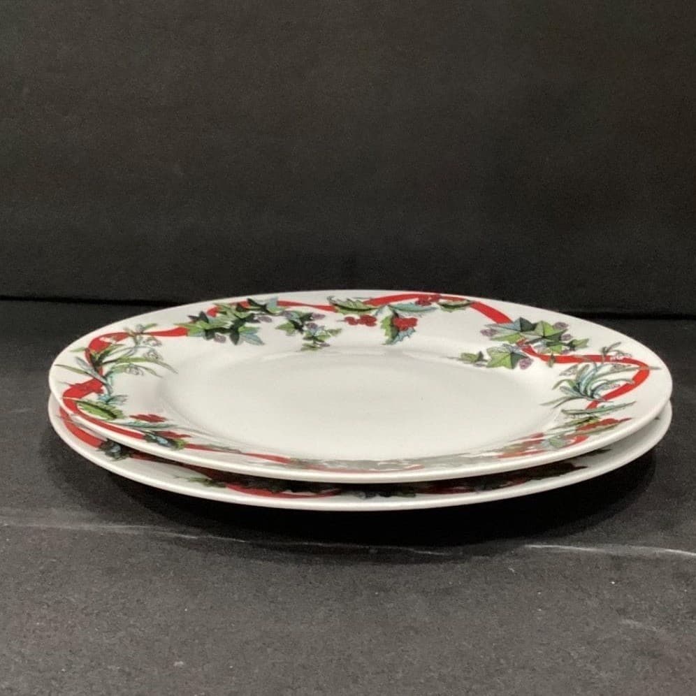 Brylane Home Set Of 2 Christmas JOLLY TIME Dinner Plates 11" Ribbon Floral EXC!! - Thumbnail 10