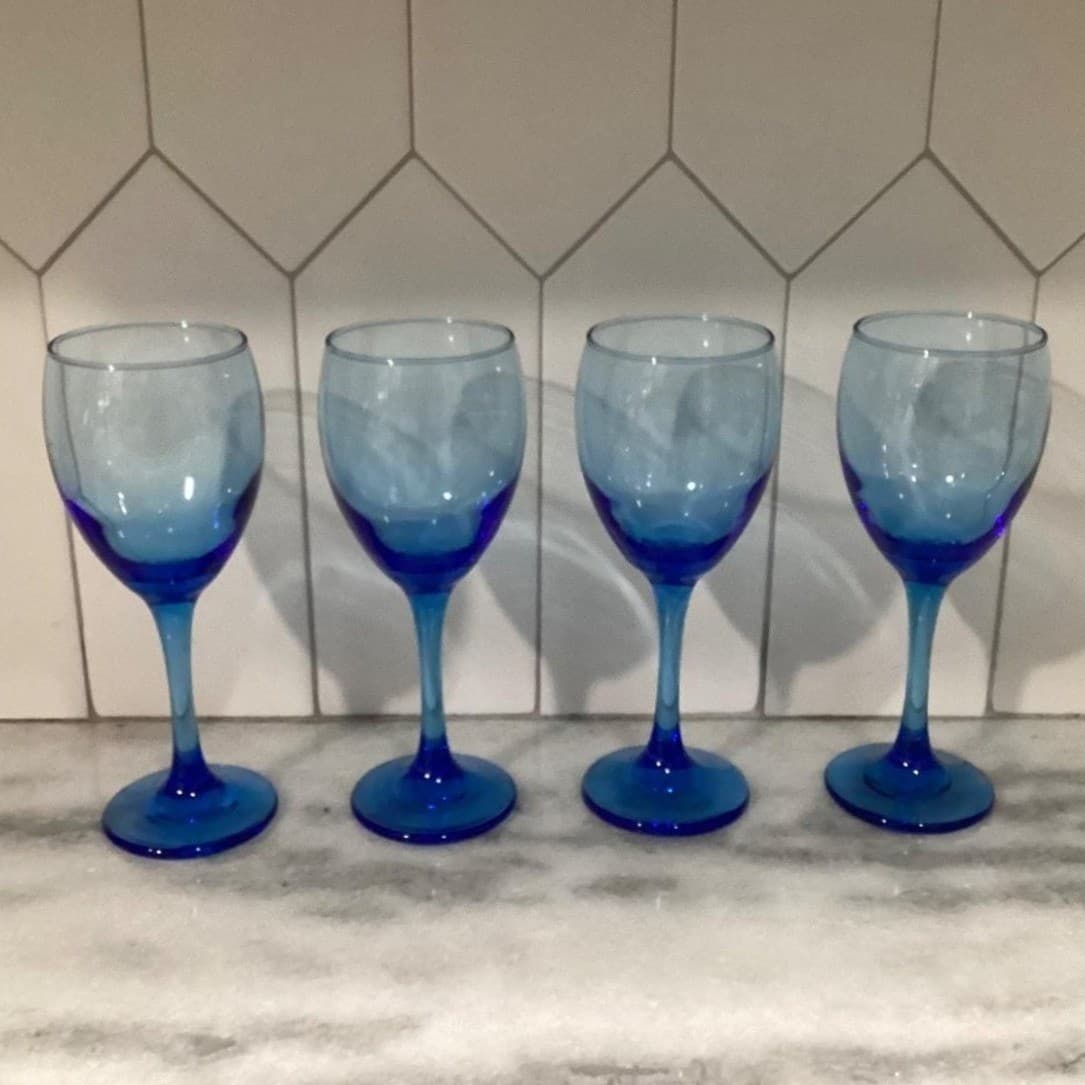 Cristar Cobalt Blue Wine Glasses, Set of 4, Vintage Copa Versalles Stemware - Thumbnail 10