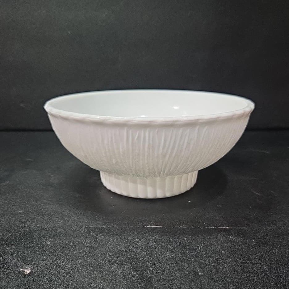 FTD Milk Glass Footed Serving Bowl, Tree Bark Design, Vintage Flower Planter - Thumbnail 2