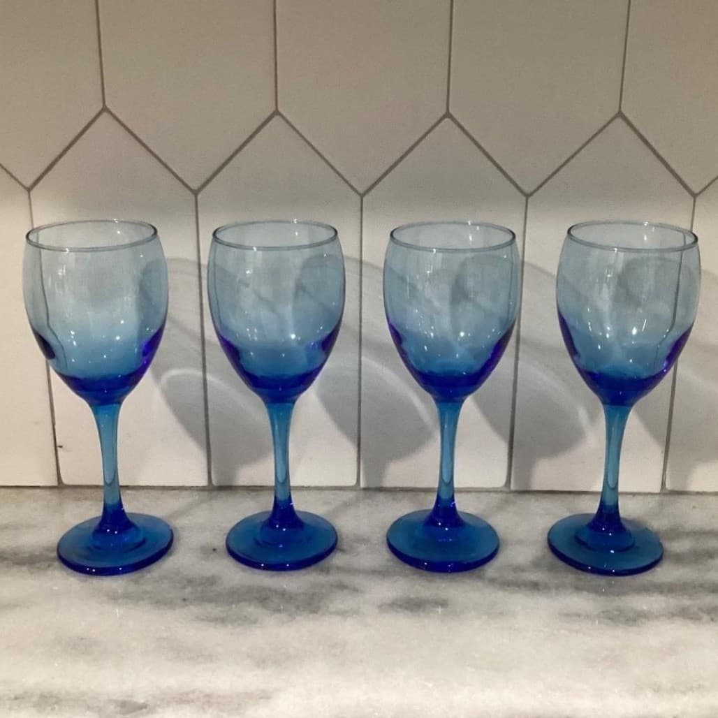 Cristar Cobalt Blue Wine Glasses, Set of 4, Vintage Copa Versalles Stemware - Thumbnail 9