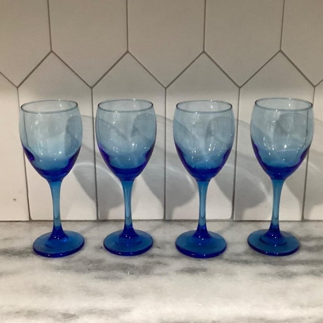 Cristar Cobalt Blue Wine Glasses, Set of 4, Vintage Copa Versalles Stemware - Thumbnail 8