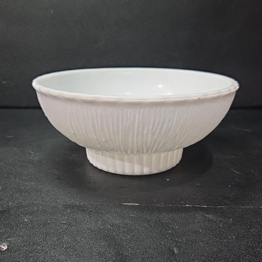 FTD Milk Glass Footed Serving Bowl, Tree Bark Design, Vintage Flower Planter - Thumbnail 4