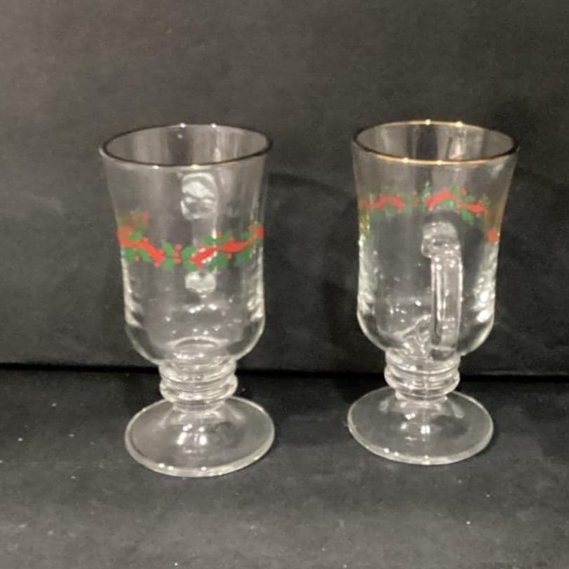 2 ~ Vintage Libbey Irish Coffee Mugs ~ Christmas Holly Berry Ribbon ~ Gold Band - Thumbnail 9