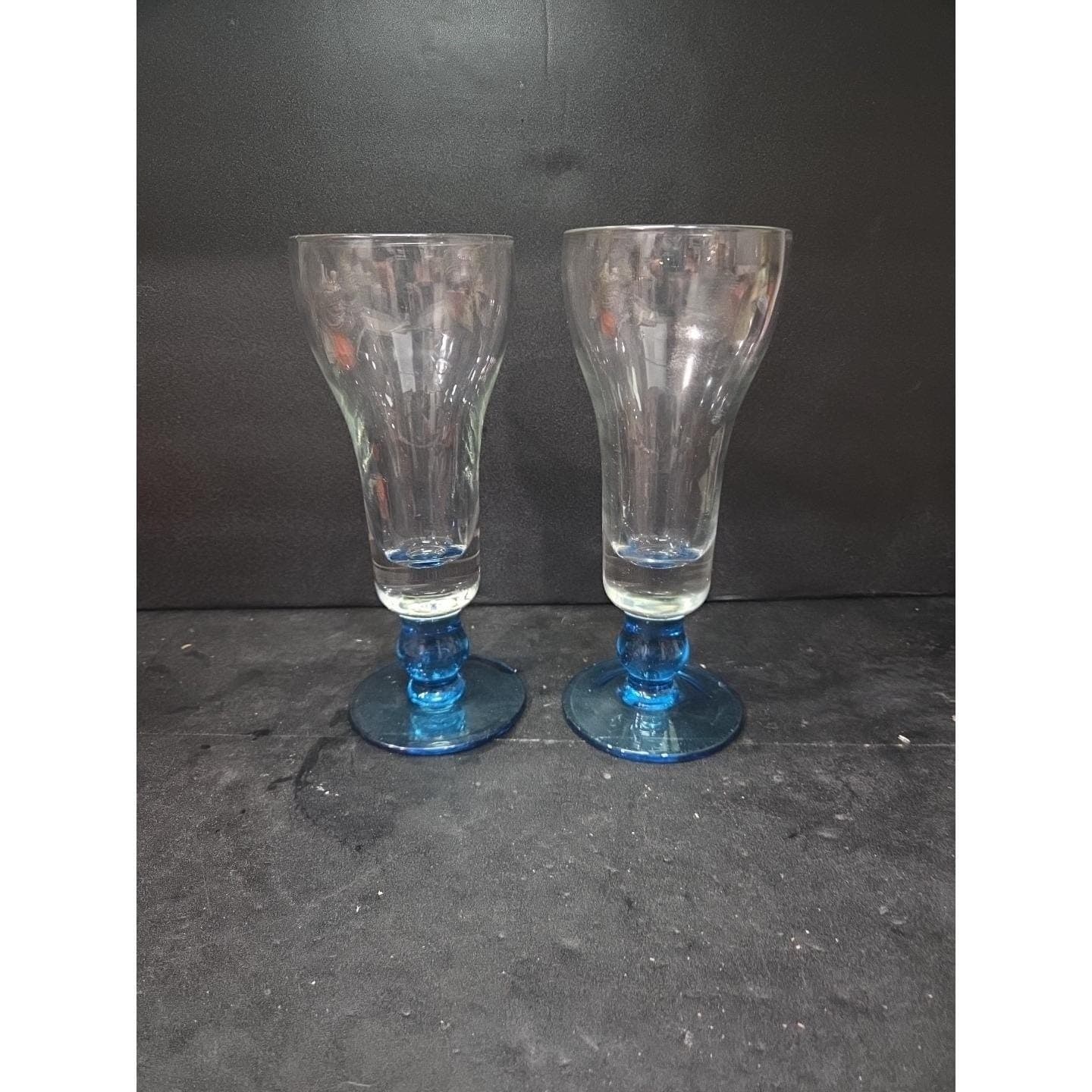 Sapphire Blue Tulip Sundae Parfait Glasses, Set of 2, MCM Glassware for Desserts - Thumbnail 3