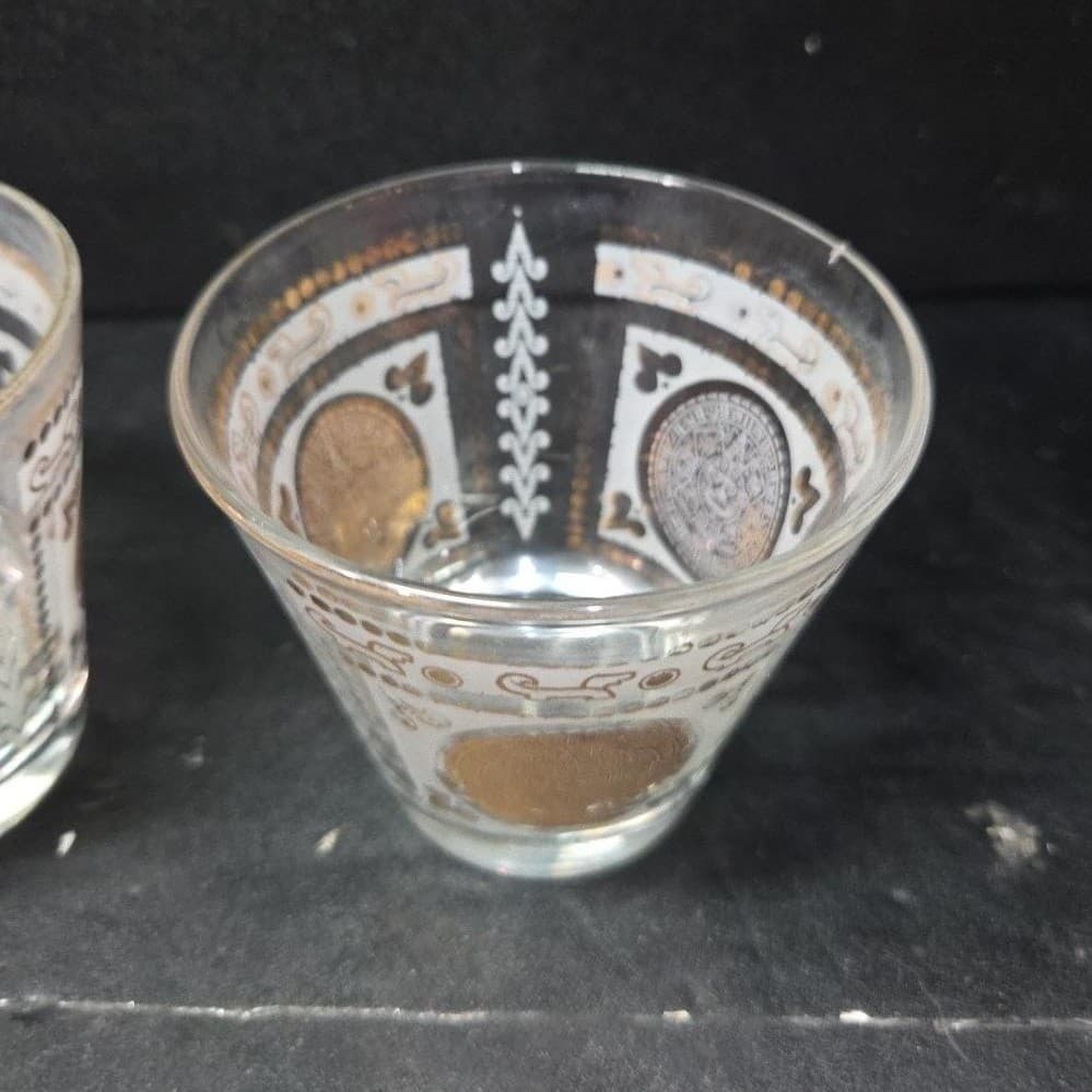 Hazel Atlas Aztec Calendar Lowball, Set of 2, Golden Medallion Design Tumbler - Thumbnail 6