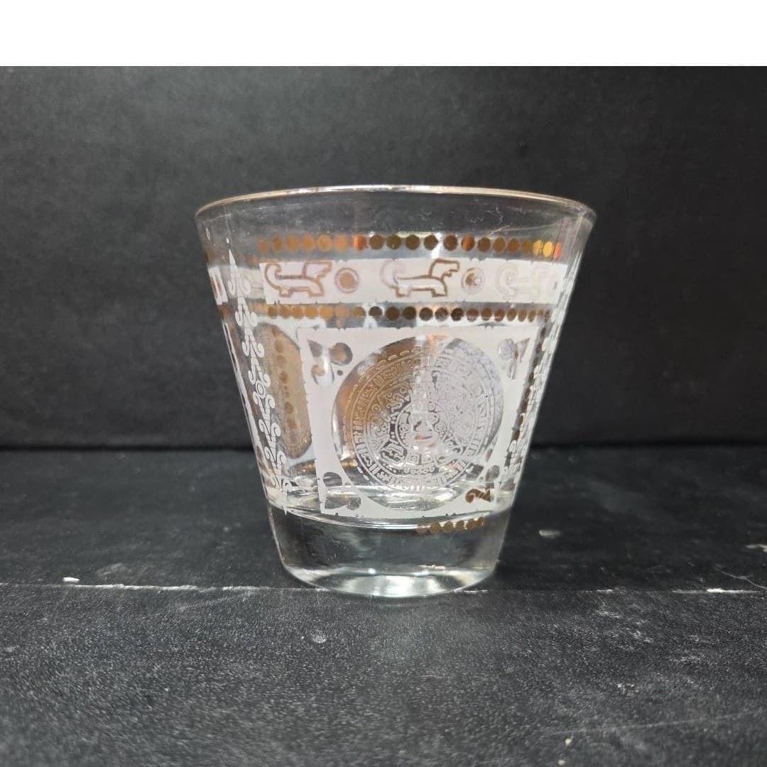 Hazel Atlas Aztec Calendar Lowball, Replacement Glass, Golden Medallion Design - Thumbnail 5