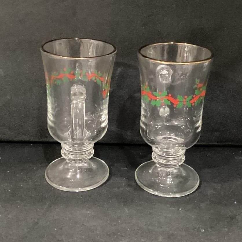 2 ~ Vintage Libbey Irish Coffee Mugs ~ Christmas Holly Berry Ribbon ~ Gold Band - Thumbnail 11