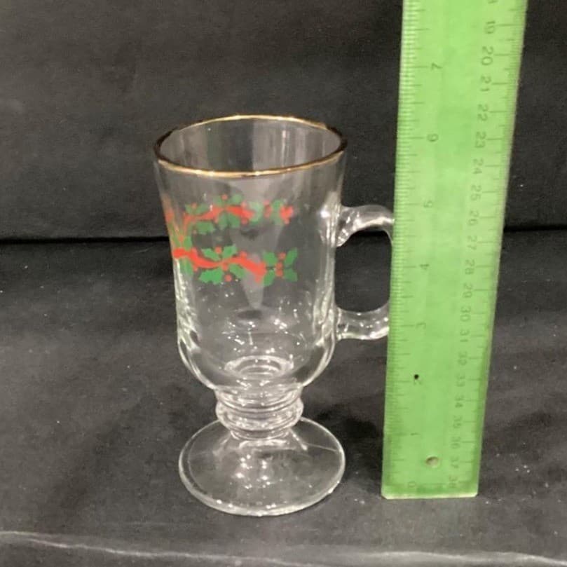 2 ~ Vintage Libbey Irish Coffee Mugs ~ Christmas Holly Berry Ribbon ~ Gold Band - Thumbnail 6