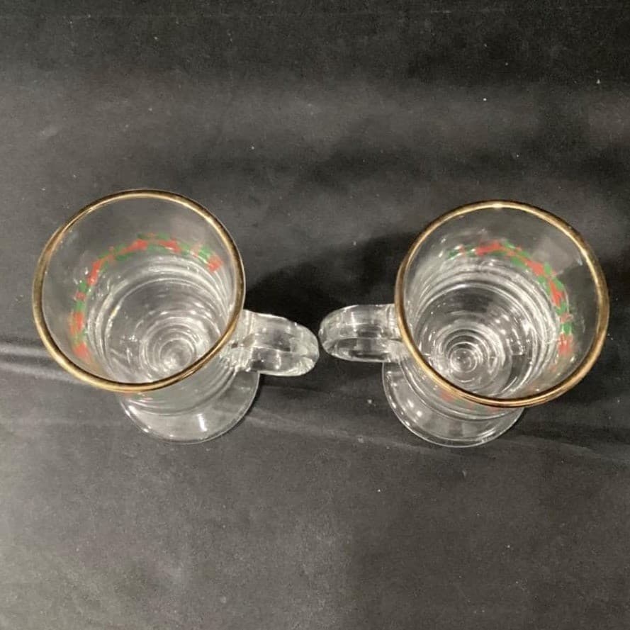 2 ~ Vintage Libbey Irish Coffee Mugs ~ Christmas Holly Berry Ribbon ~ Gold Band - Thumbnail 4