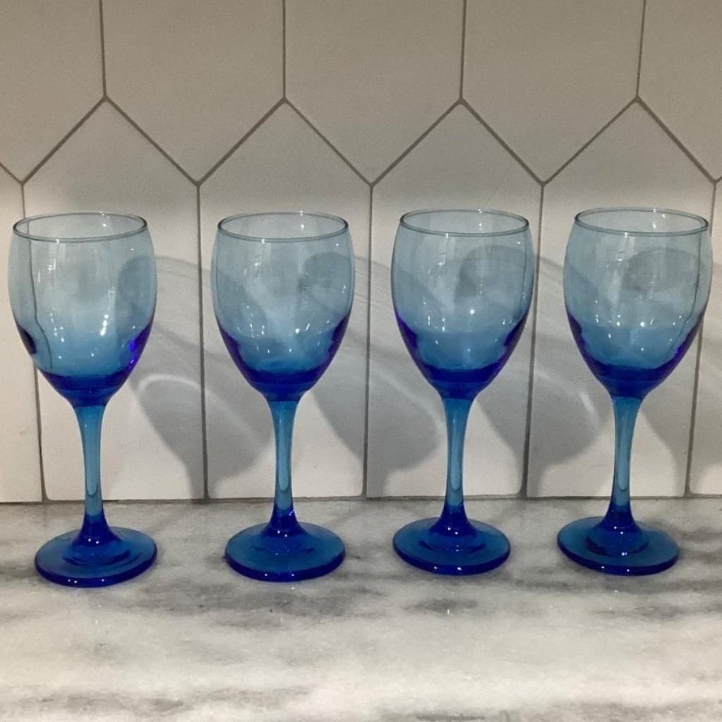 Cristar Cobalt Blue Wine Glasses, Set of 4, Vintage Copa Versalles Stemware - Thumbnail 2