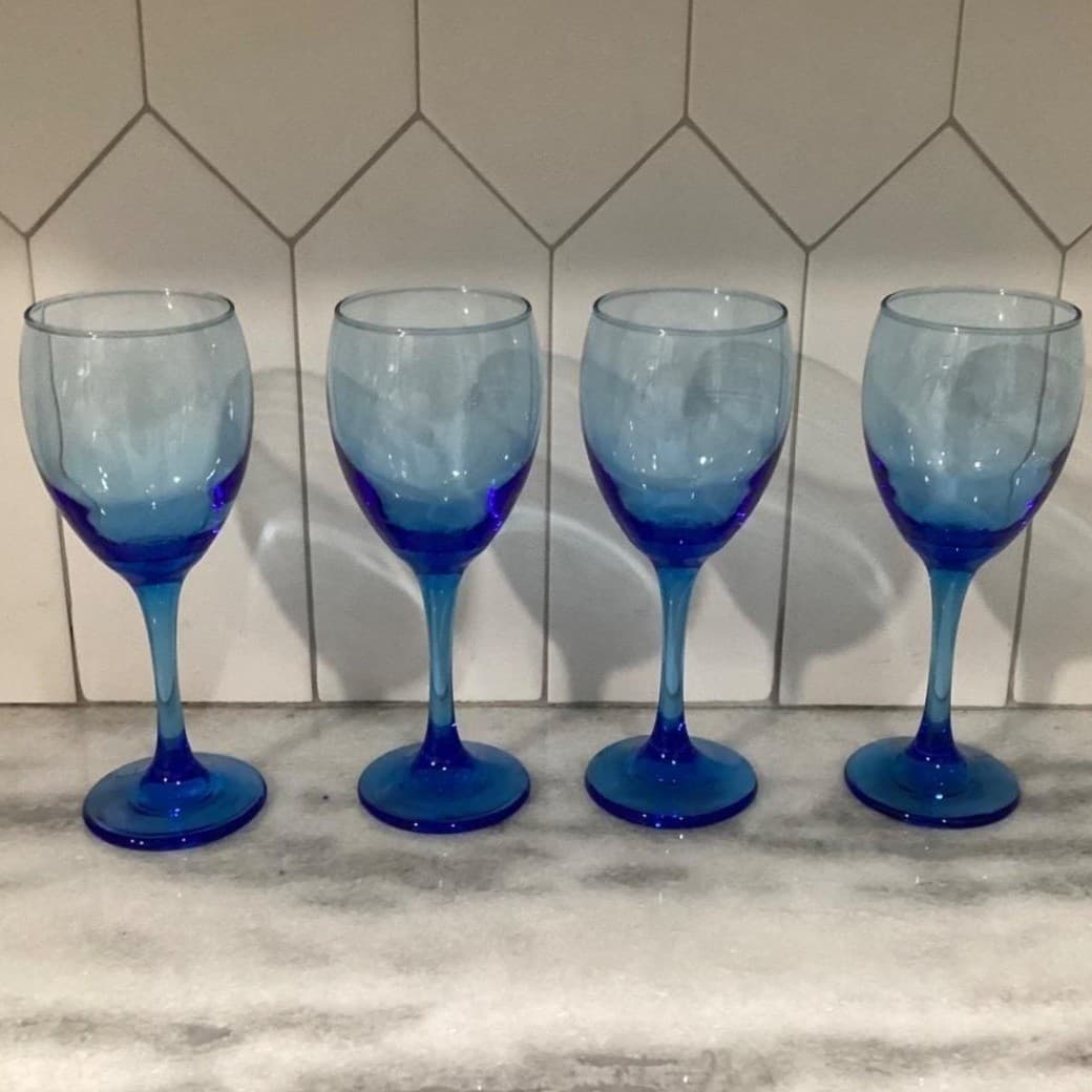Cristar Cobalt Blue Wine Glasses, Set of 4, Vintage Copa Versalles Stemware - Thumbnail 11