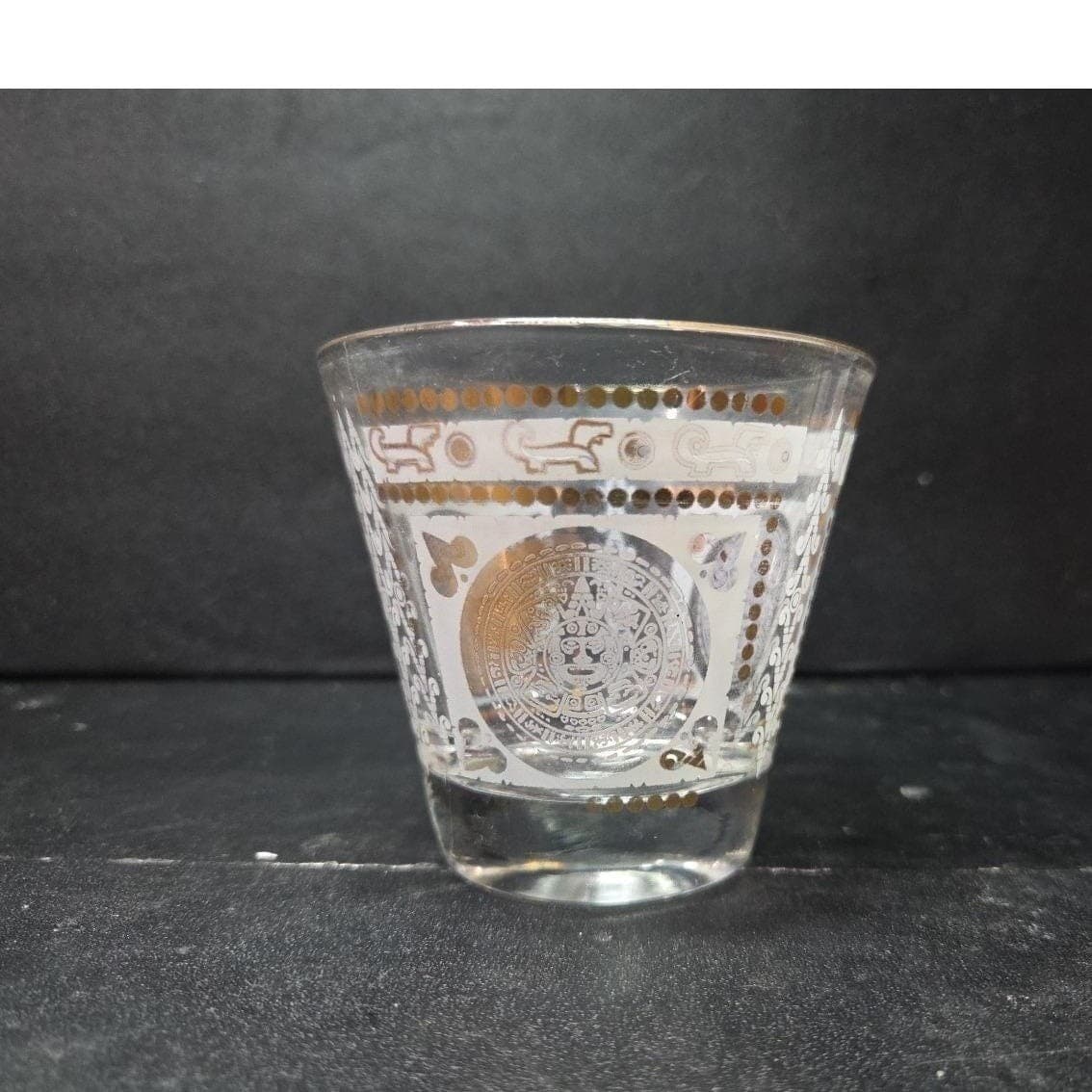 Hazel Atlas Aztec Calendar Lowball, Replacement Glass, Golden Medallion Design - Thumbnail 2