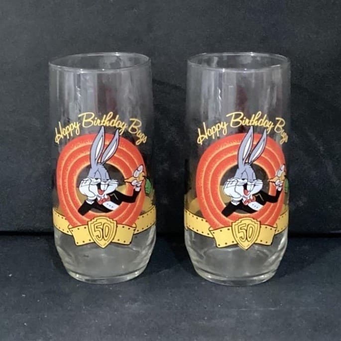 Vintage Warner Bros Happy Birthday Bugs Bunny 50th Anniversary Glasses Set of 2 - Thumbnail 2
