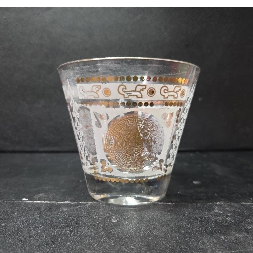 Hazel Atlas Aztec Calendar Lowball, Replacement Glass, Golden Medallion Design - Thumbnail 4