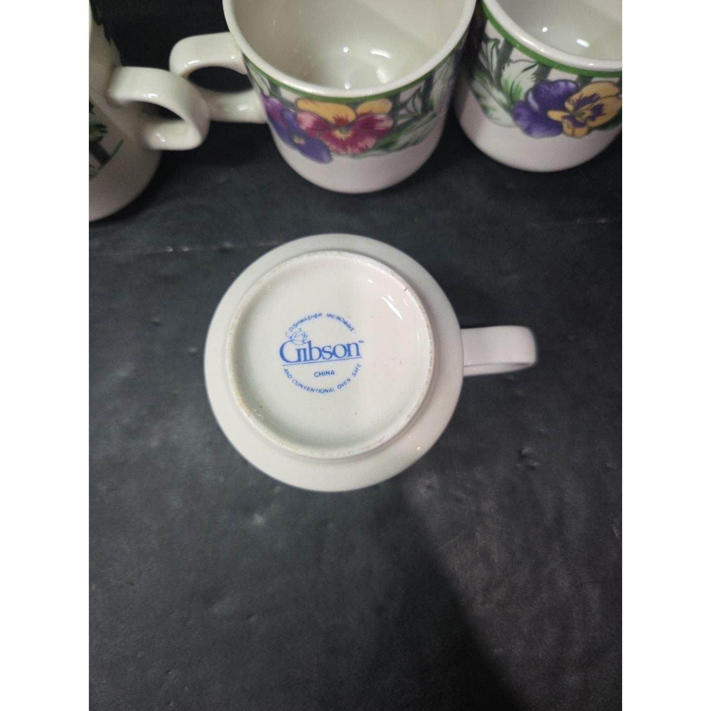 Gibson Pansy Coffee Cups, Set of 4, Vintage Floral Mugs, Cottagecore Tableware - Thumbnail 7