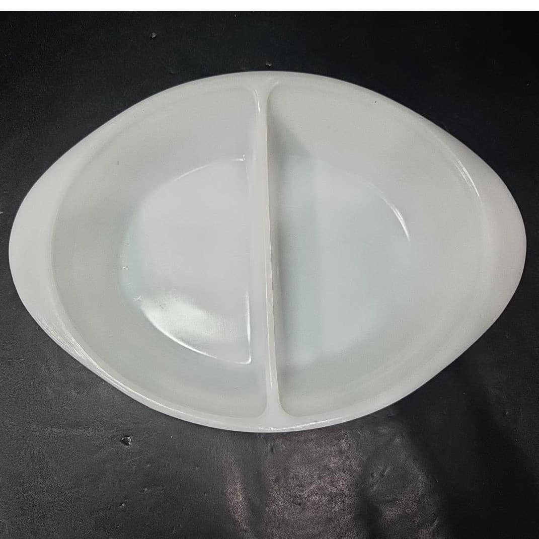 Glasbake Oval Divided Bake Dish J-239, White Milk Glass Replacement Kitchenware - Thumbnail 6