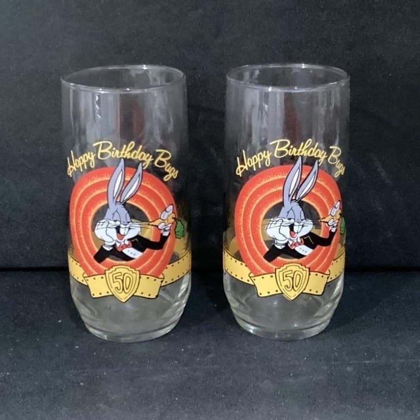 Vintage Warner Bros Happy Birthday Bugs Bunny 50th Anniversary Glasses Set of 2 - Thumbnail 8