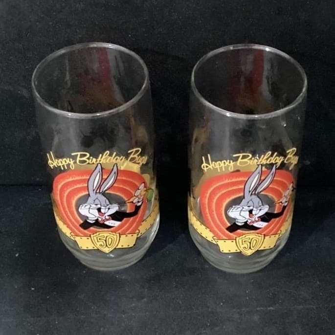 Vintage Warner Bros Happy Birthday Bugs Bunny 50th Anniversary Glasses Set of 2 - Thumbnail 3