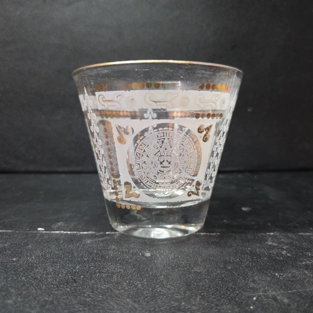 Hazel Atlas Aztec Calendar Lowball, Replacement Glass, Golden Medallion Design - Thumbnail 3