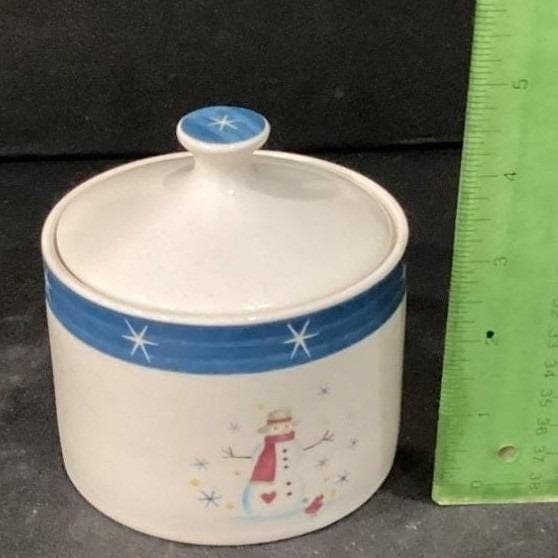 Holiday Home Stoneware Creamer/Sugar Bowl & Lid Snowman Christmas - Thumbnail 4