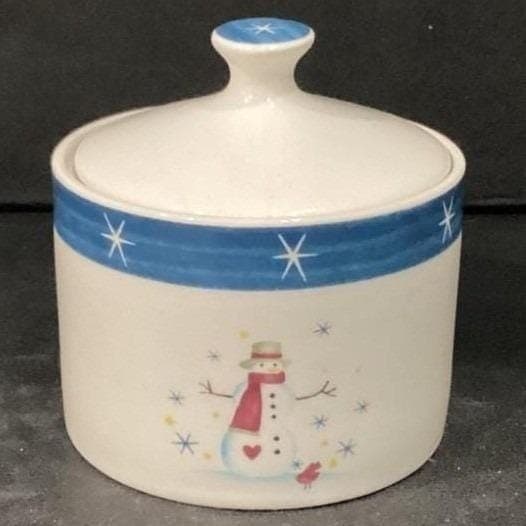 Holiday Home Stoneware Creamer/Sugar Bowl & Lid Snowman Christmas - Thumbnail 14