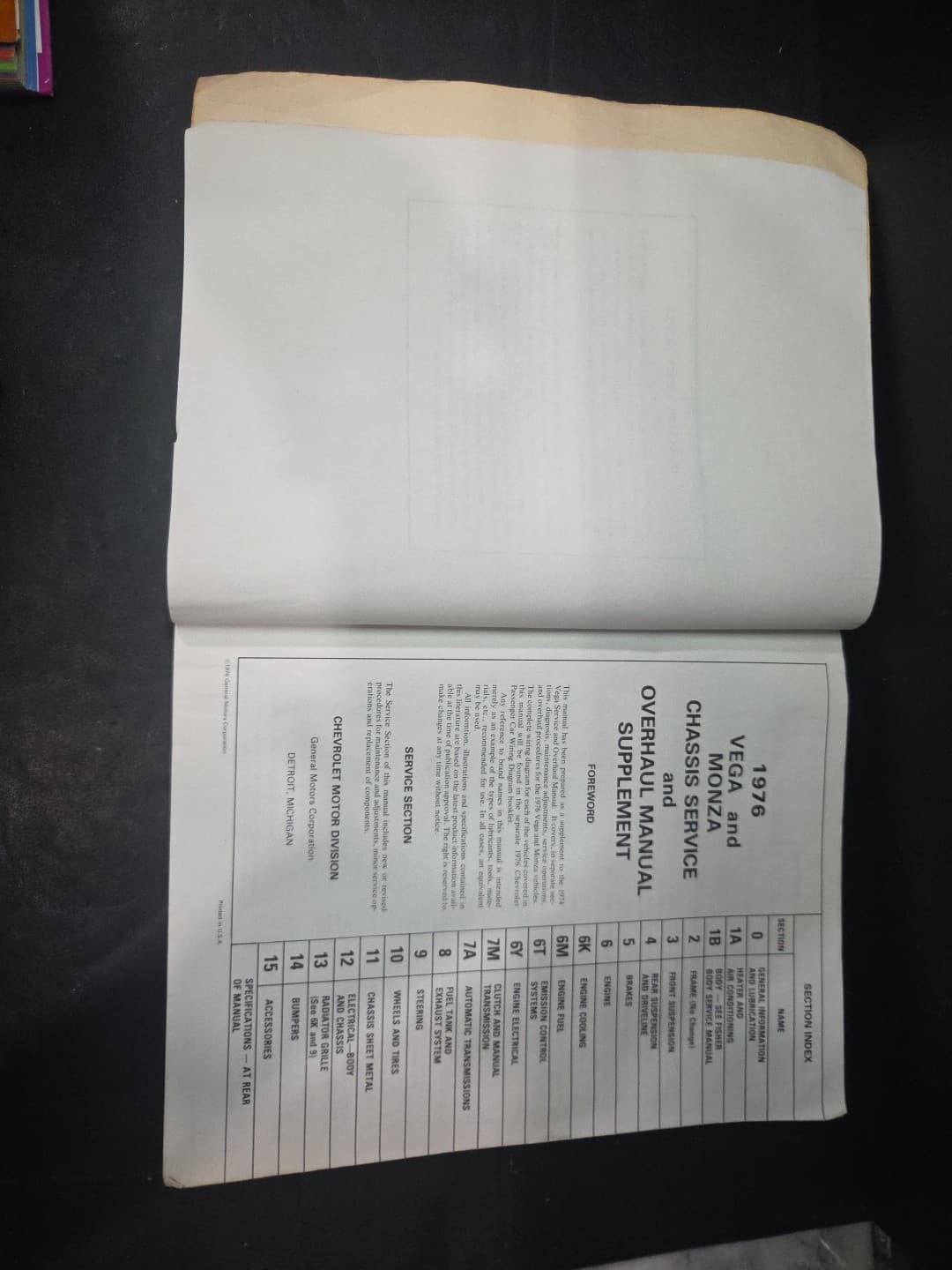 1976 Chevrolet Vega Monza Service Overhaul Manual Supplement Original GM Shop - Thumbnail 3