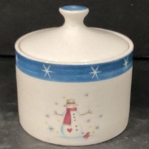 Holiday Home Stoneware Creamer/Sugar Bowl & Lid Snowman Christmas - Thumbnail 16