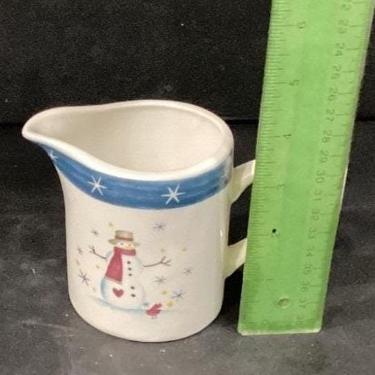 Holiday Home Stoneware Creamer/Sugar Bowl & Lid Snowman Christmas - Thumbnail 2