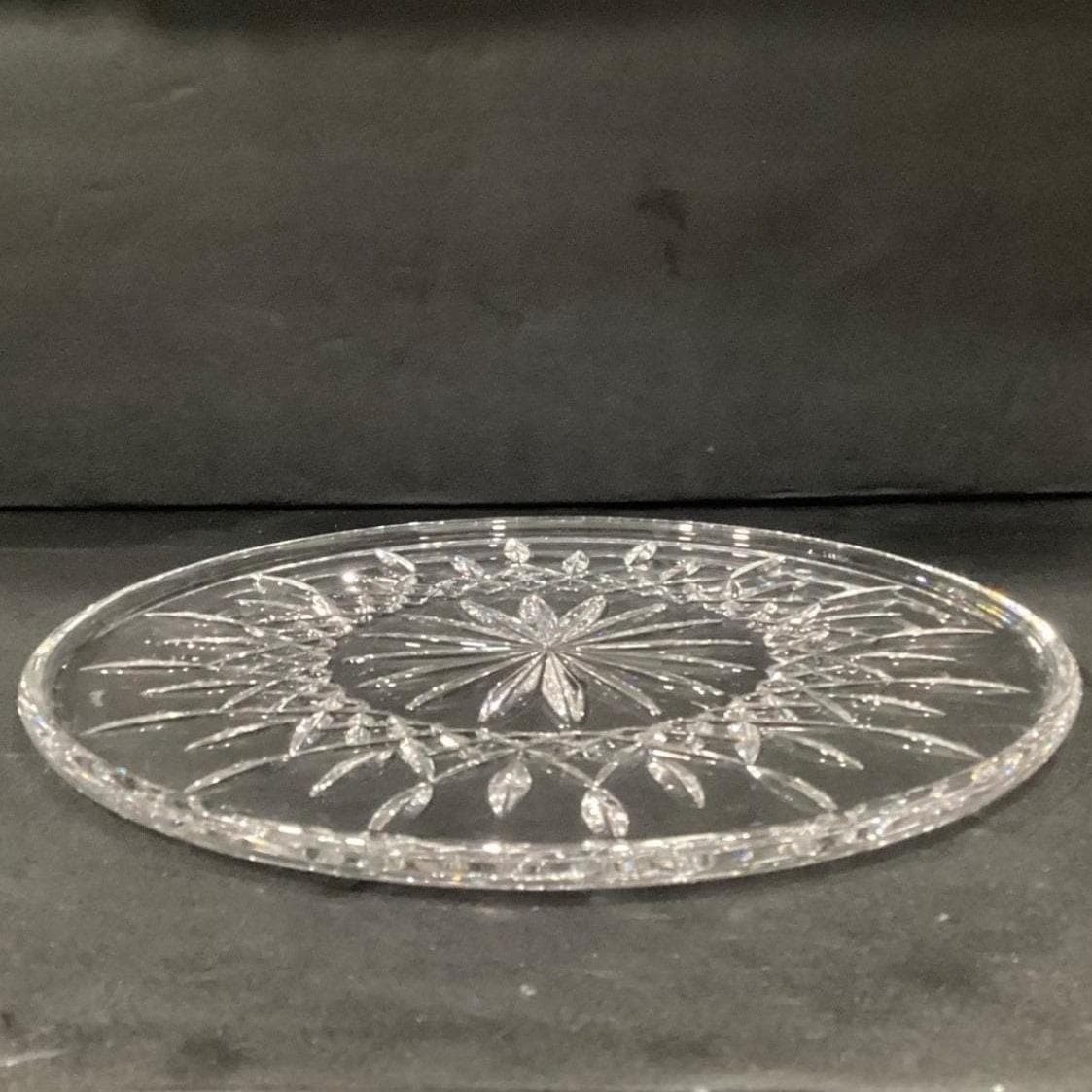 Vintage Waterford Cut Crystal Lismore 12 inch Cake Plate Signed Sunflower w/Box - Thumbnail 9
