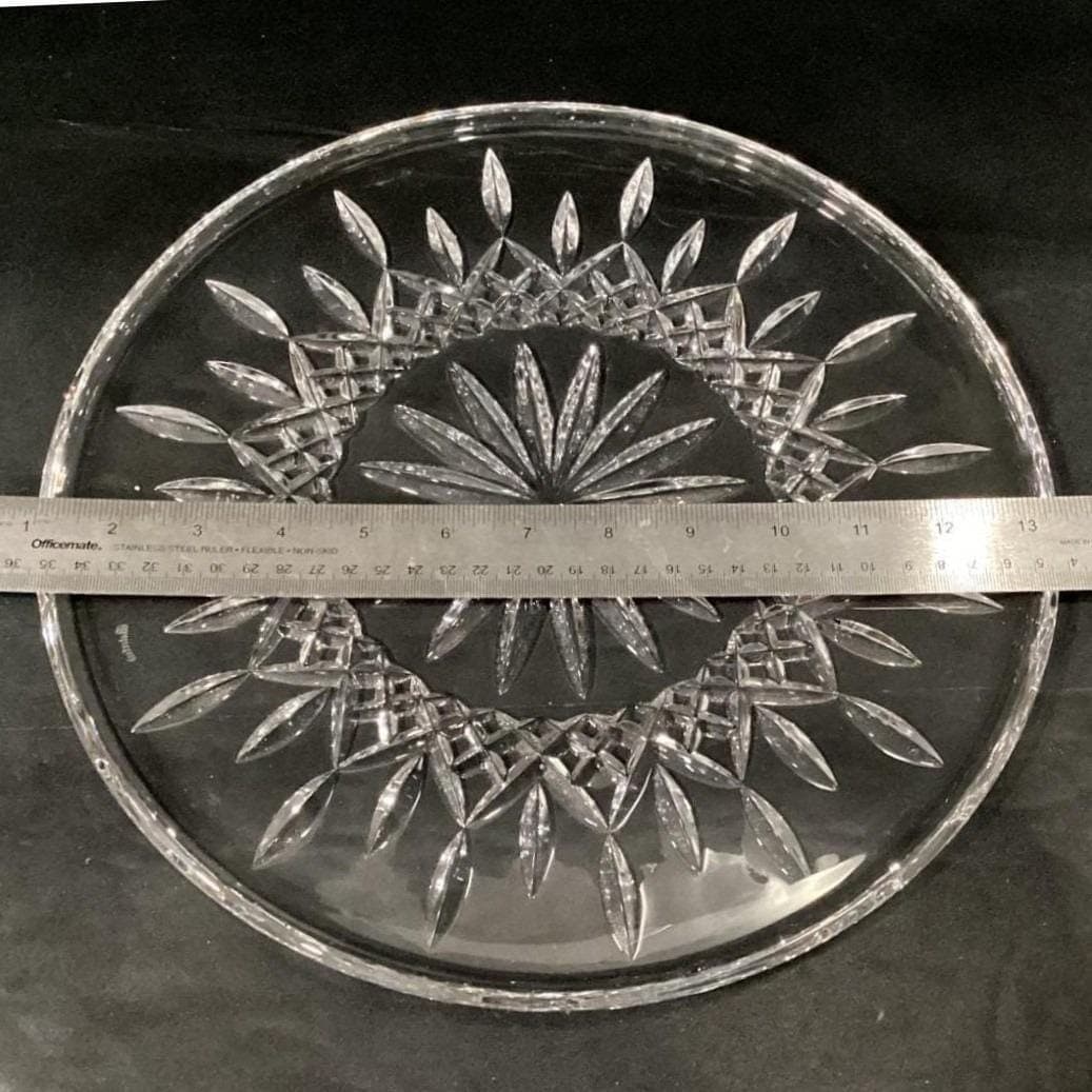 Vintage Waterford Cut Crystal Lismore 12 inch Cake Plate Signed Sunflower w/Box - Thumbnail 2