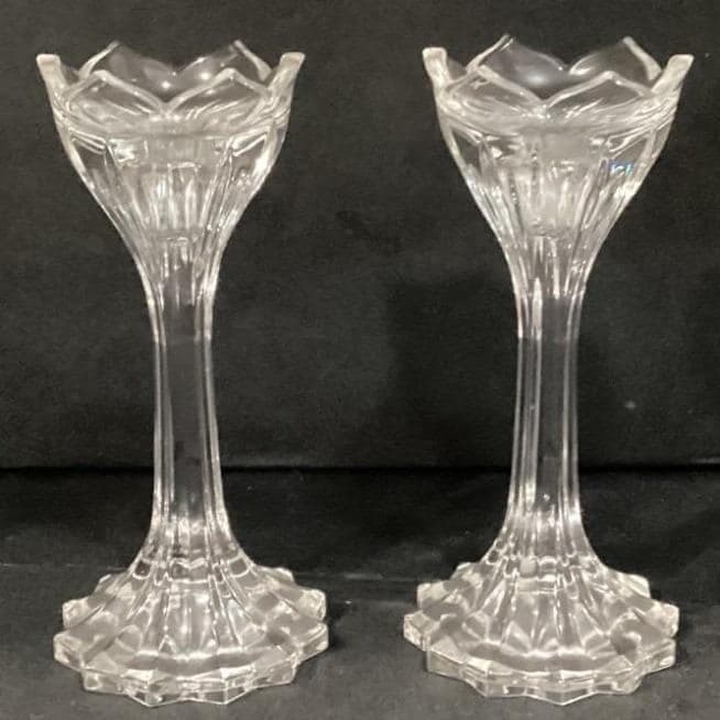 Gorham Leaded Crystal 7" Candlesticks Lotus Pattern Made In Germany - Thumbnail 8