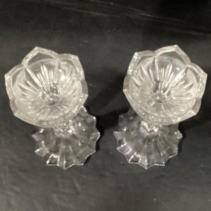 Gorham Leaded Crystal 7" Candlesticks Lotus Pattern Made In Germany - Thumbnail 4