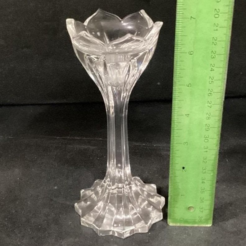 Gorham Leaded Crystal 7" Candlesticks Lotus Pattern Made In Germany - Thumbnail 6