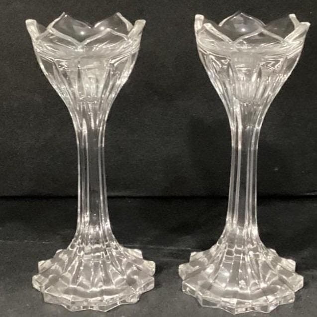 Gorham Leaded Crystal 7" Candlesticks Lotus Pattern Made In Germany - Thumbnail 10