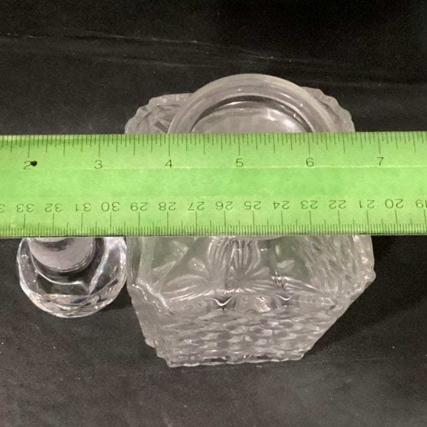 Heavy Crystal Square Decanter Diamond Faceted W/Stopper Vintage - Thumbnail 3