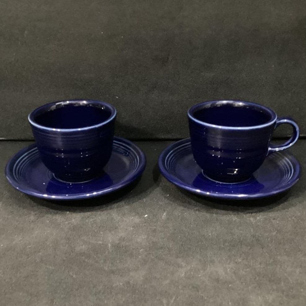 Fiesta Homer Laughlin Cobalt Blue Cup & Saucers, Set of 2, Vintage USA Pottery - Thumbnail 11