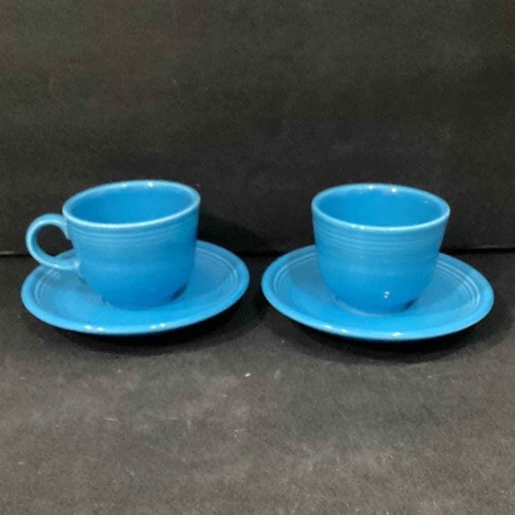 Fiesta Homer Laughlin Peacock Blue Cup & Saucer, Set of 2 Fiestaware USA Pottery - Thumbnail 2
