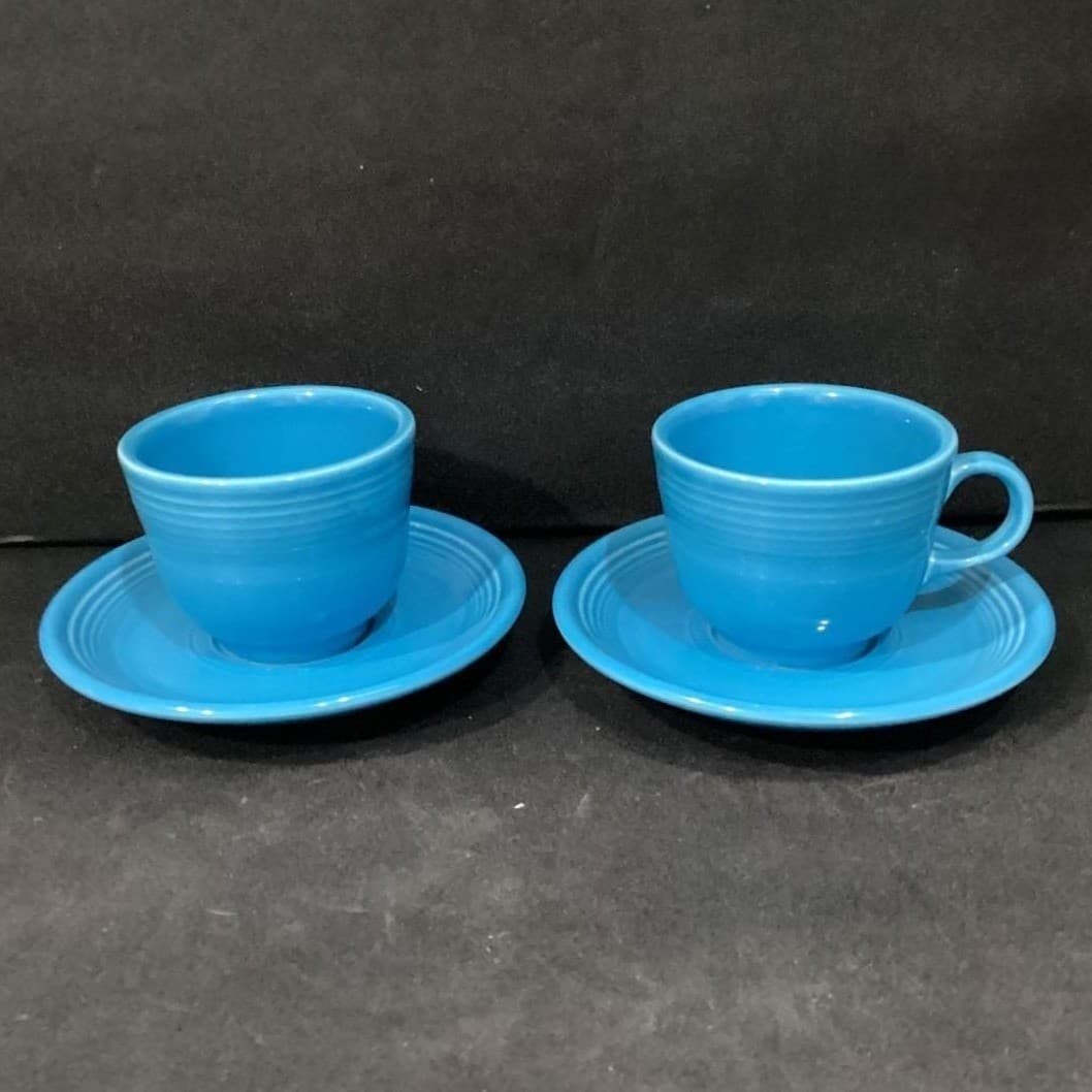 Fiesta Homer Laughlin Peacock Blue Cup & Saucer, Set of 2 Fiestaware USA Pottery - Thumbnail 11