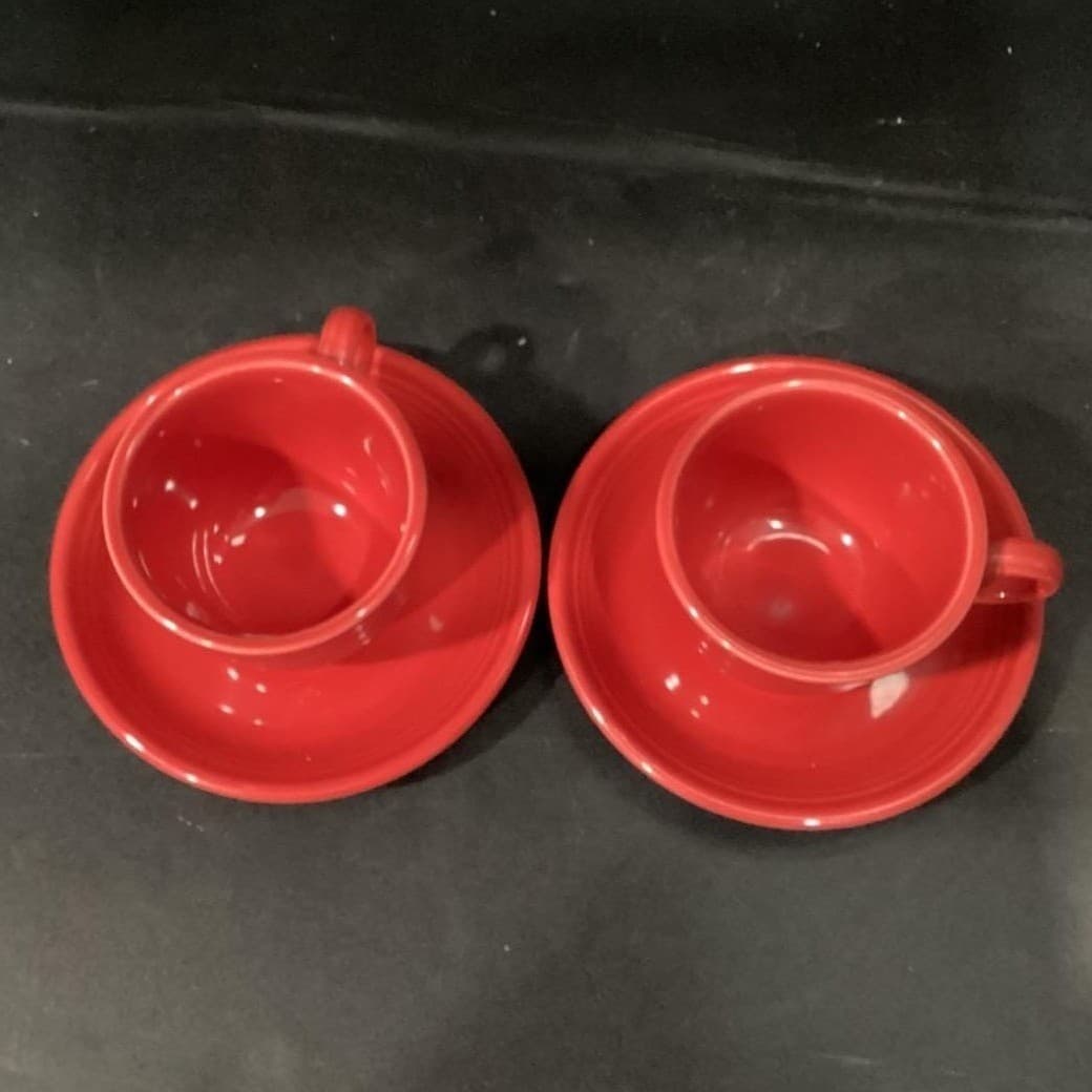Fiesta Homer Laughlin Scarlet Red Cup & Saucers, Set of 2 FiestaWare USA Pottery - Thumbnail 3