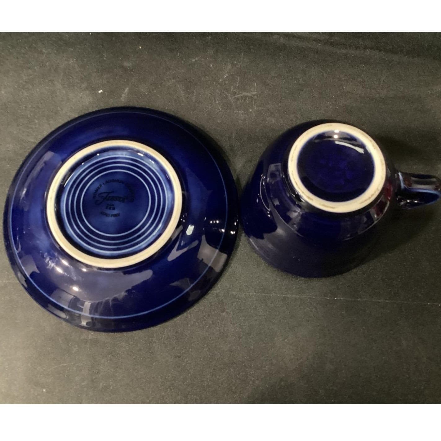 Fiesta Homer Laughlin Cobalt Blue Cup & Saucers, Set of 2, Vintage USA Pottery - Thumbnail 4
