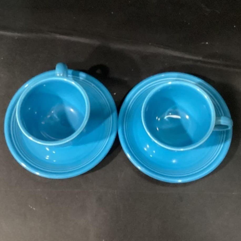 Fiesta Homer Laughlin Peacock Blue Cup & Saucer, Set of 2 Fiestaware USA Pottery - Thumbnail 3