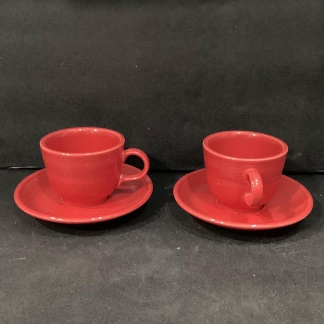 Fiesta Homer Laughlin Scarlet Red Cup & Saucers, Set of 2 FiestaWare USA Pottery - Thumbnail 10
