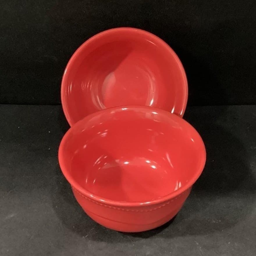 10 Strawberry Street Red Cereal Bowls, Set of 2, Embossed Beaded Edge Dinnerware - Thumbnail 2